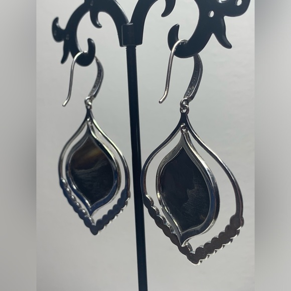 Silpada RARE HTF Sterling & Abalone w/Marcasite CONTOUR Drop Earrings - Picture 6 of 16